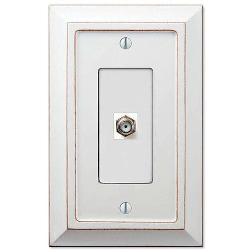 Savannah White Wood 1 Cable TV with Hardware - Wallplatesonline.com