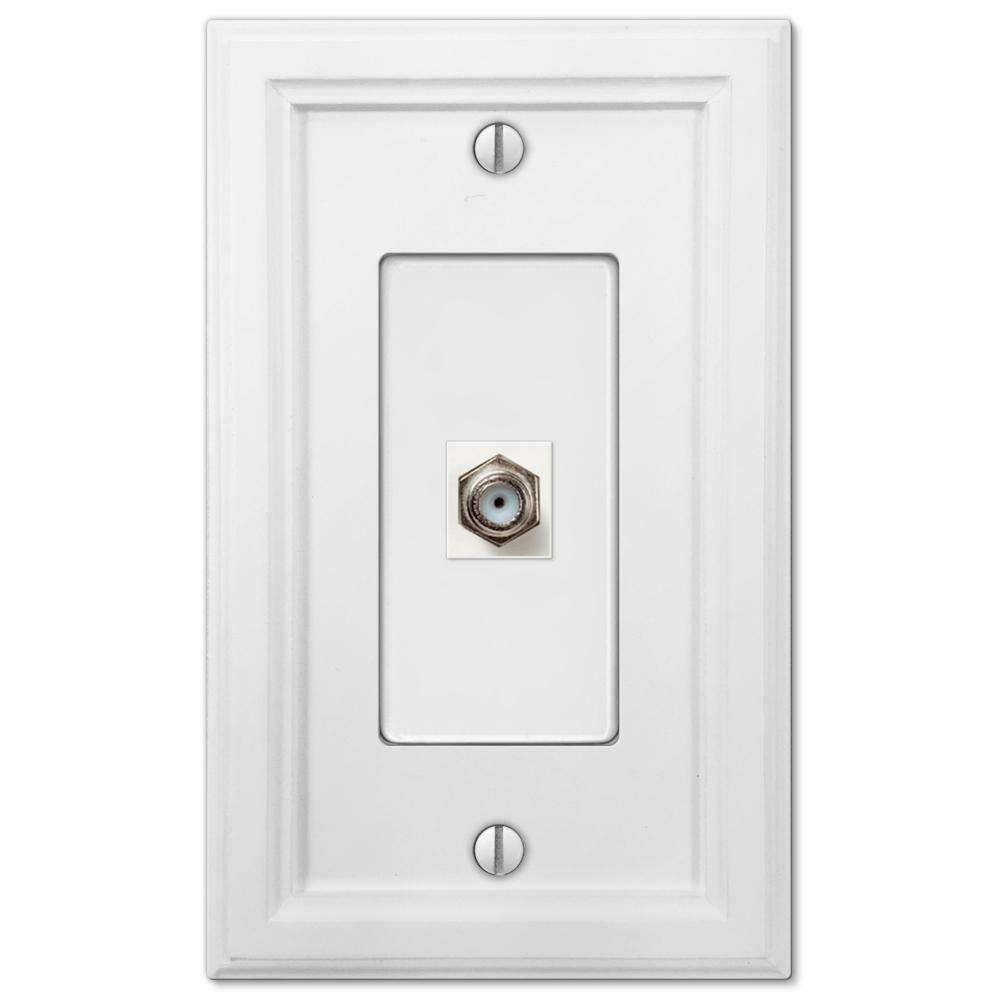 Elly White Wood Cable Wallplate:Wallplatesonline.com