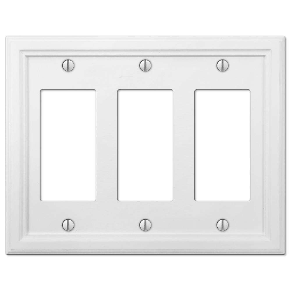 Elly White Wood 3 Rocker (GFI) Wallplate:Wallplatesonline.com