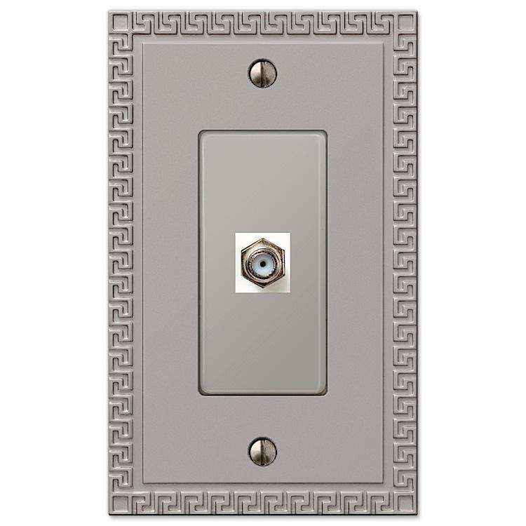Greek Key Satin Nickel 1 Cable TV with Hardware - Wallplatesonline.com