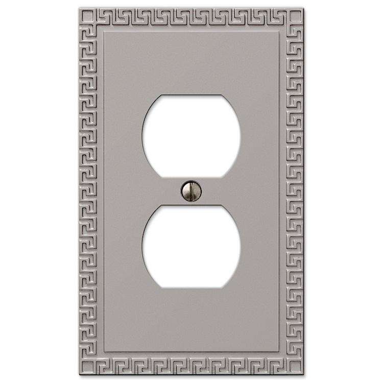 Greek Key Satin Nickel 1 Duplex Outlet