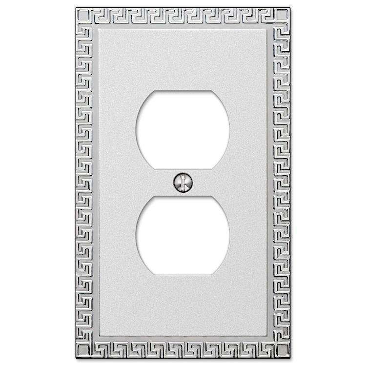 Greek Key Frosted Chrome 1 Duplex Outlet