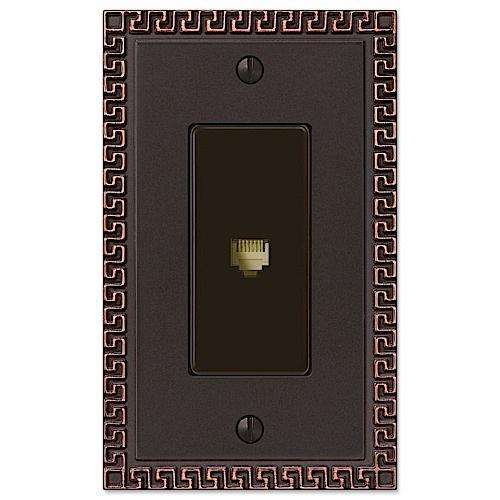 Greek Key Aged Bronze 1 Phone Jack with Hardware - Wallplatesonline.com