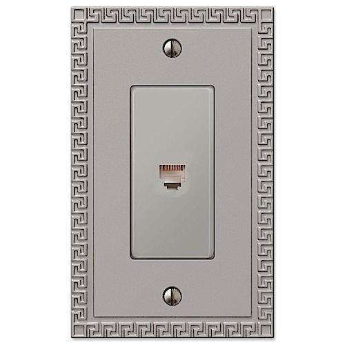 Greek Key Satin Nickel 1 Phone Jack with Hardware