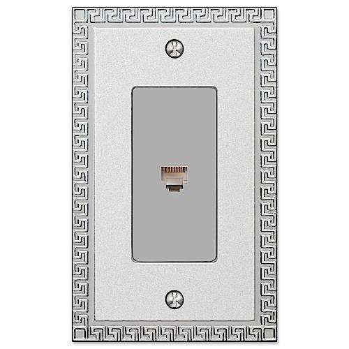 Greek Key Frosted Chrome 1 Phone Jack with Hardware