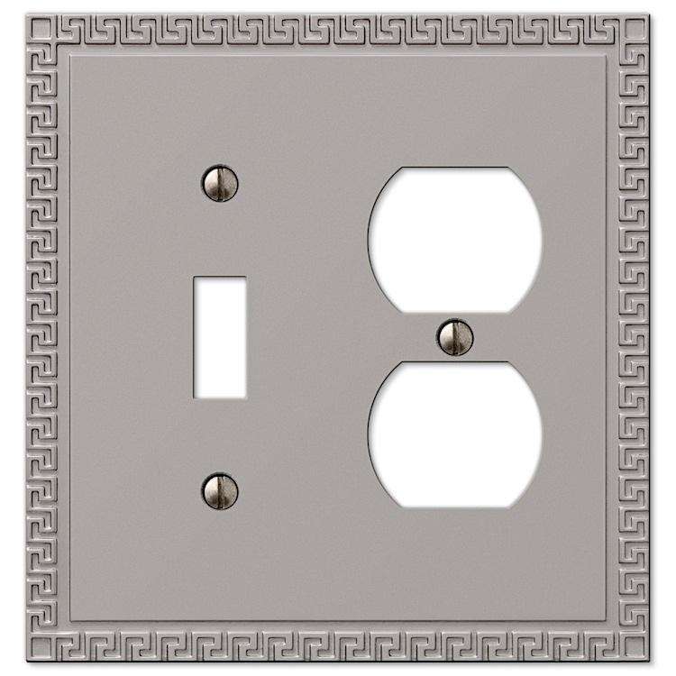 Greek Key Satin Nickel Toggle / Duplex Outlet - Wallplatesonline.com