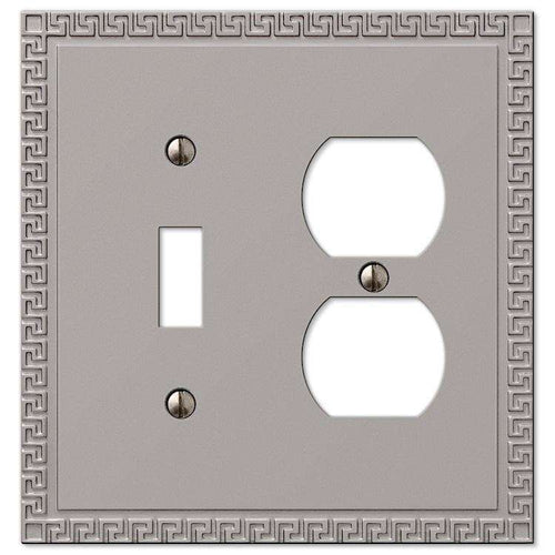 Greek Key Satin Nickel Toggle / Duplex Outlet - Wallplatesonline.com