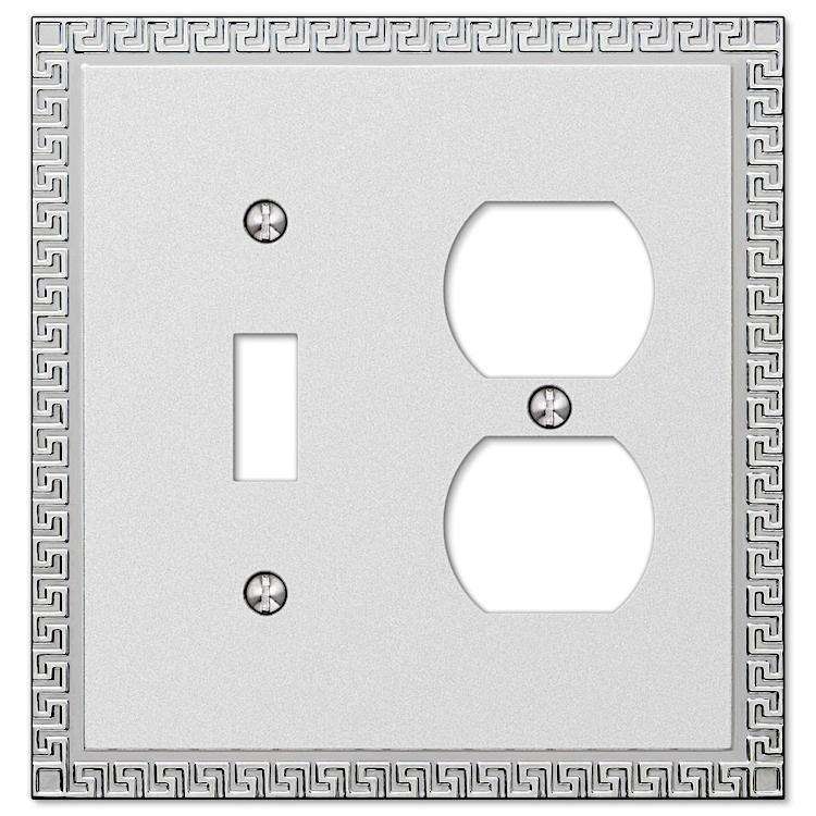 Greek Key Frosted Chrome Toggle / Duplex Outlet