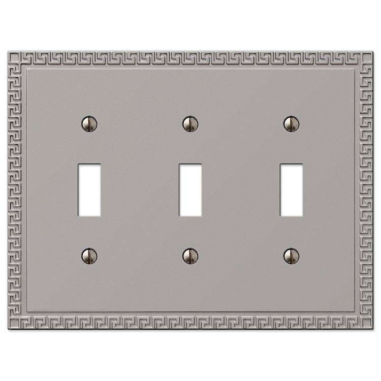 Greek Key Satin Nickel Triple Toggle - Wallplatesonline.com