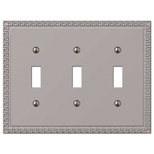 Greek Key Satin Nickel Triple Toggle - Wallplatesonline.com