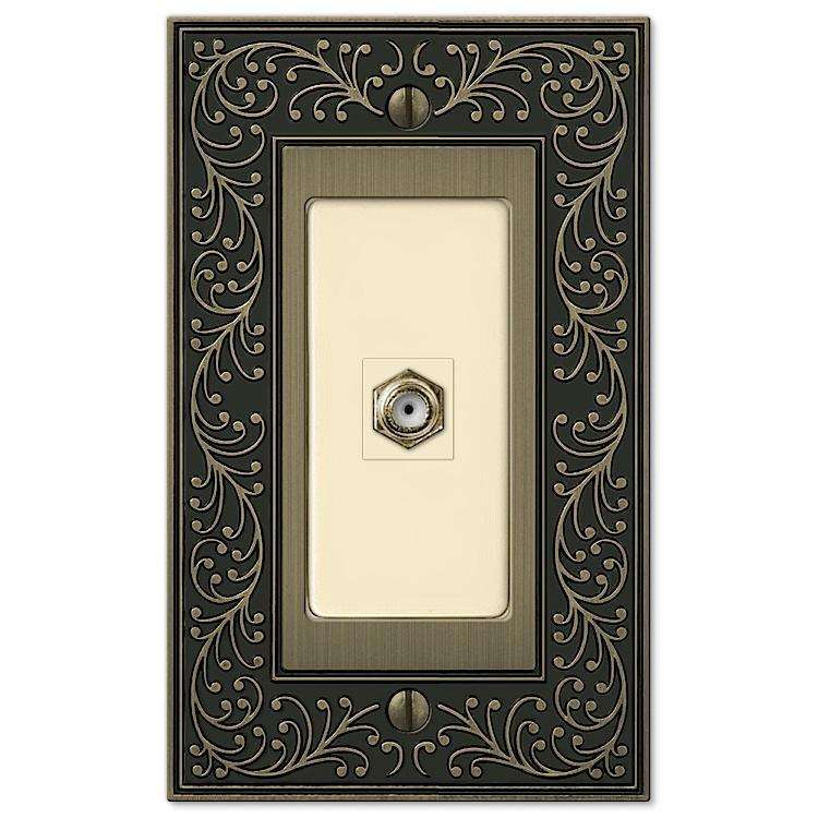 English Garden Brushed Brass 1 Cable TV with Hardware - Wallplatesonline.com