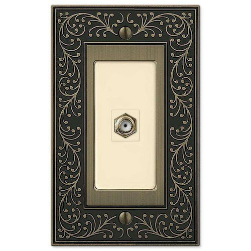 English Garden Brushed Brass 1 Cable TV with Hardware - Wallplatesonline.com