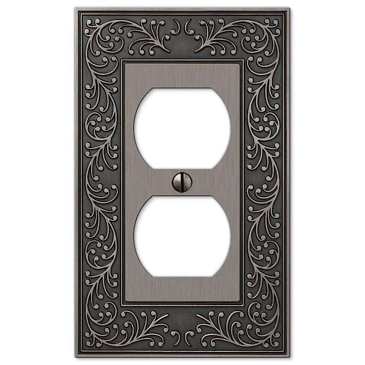 English Garden Antique Nickel 1 Duplex Outlet - Wallplatesonline.com