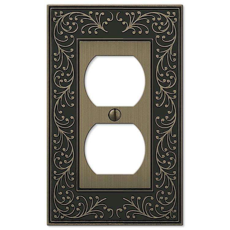 English Garden Brushed Brass 1 Duplex Outlet - Wallplatesonline.com