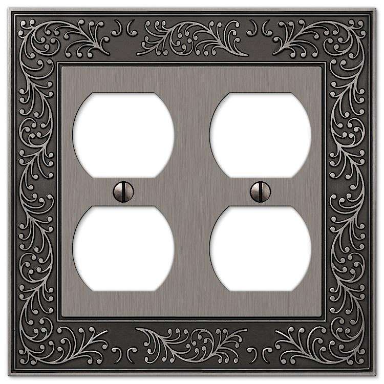 English Garden Antique Nickel 2 Duplex Outlet - Wallplatesonline.com