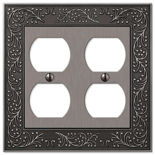 English Garden Antique Nickel 2 Duplex Outlet - Wallplatesonline.com