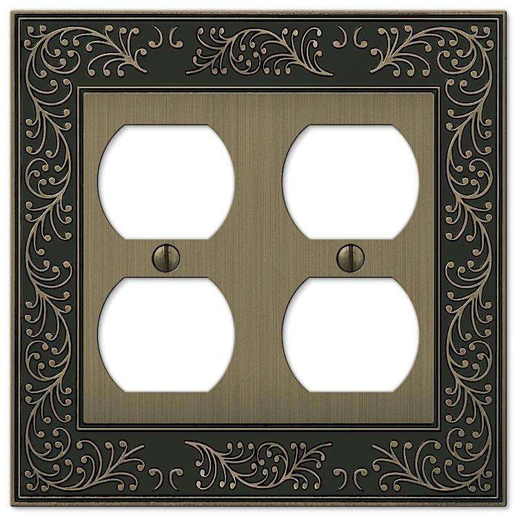 English Garden Brushed Brass 2 Duplex Outlet - Wallplatesonline.com