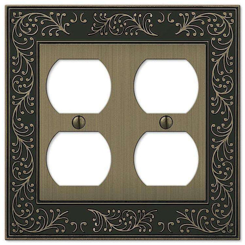 English Garden Brushed Brass 2 Duplex Outlet - Wallplatesonline.com