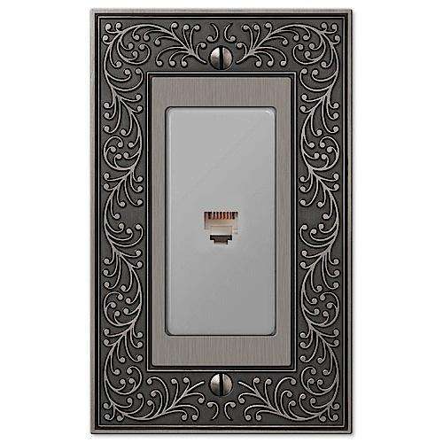 English Garden Antique Nickel 1 Phone Jack with Hardware - Wallplatesonline.com