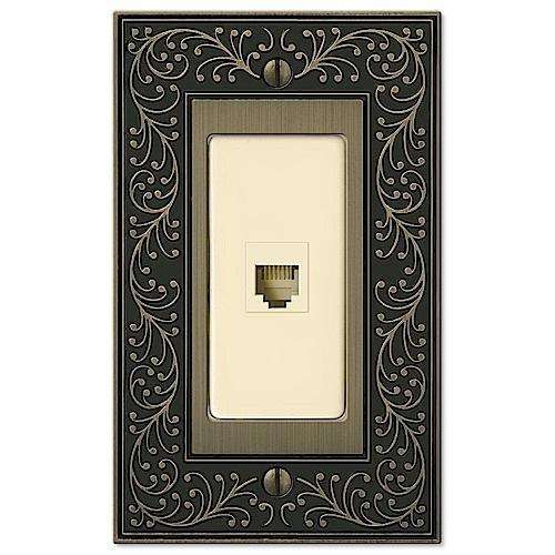 English Garden Brushed Brass 1 Phone Jack with Hardware - Wallplatesonline.com