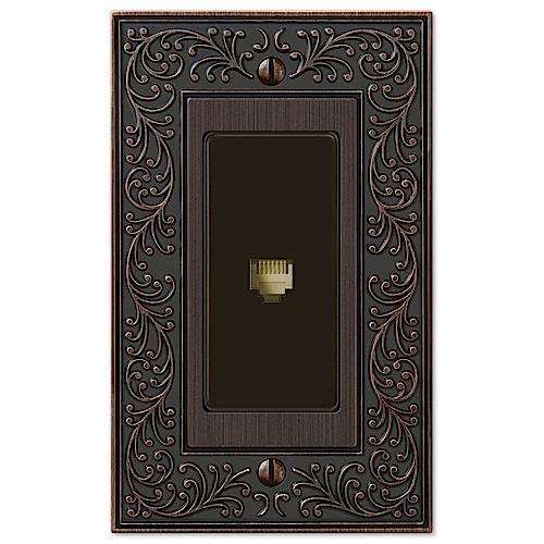 English Garden Aged Bronze 1 Phone Jack with Hardware - Wallplatesonline.com