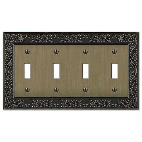 English Garden Brushed Brass 4 Toggle - Wallplatesonline.com