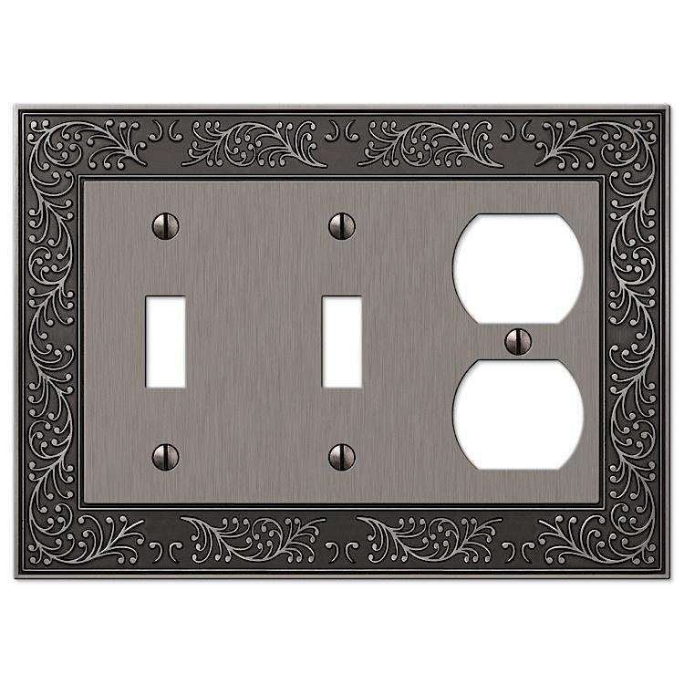 English Garden Antique Nickel 2 Toggle / Duplex Outlet - Wallplatesonline.com