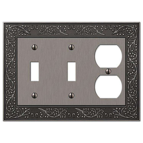 English Garden Antique Nickel 2 Toggle / Duplex Outlet - Wallplatesonline.com