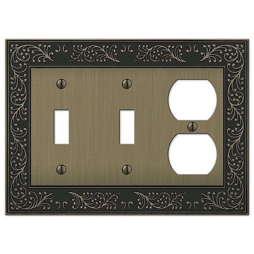 English Garden Brushed Brass 2 Toggle / Duplex Outlet - Wallplatesonline.com