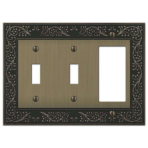 English Garden Brushed Brass 2 Toggle / 1 Rocker (GFI) - Wallplatesonline.com
