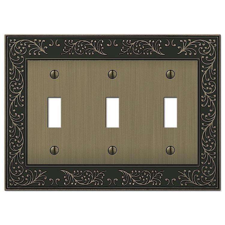 English Garden Brushed Brass Triple Toggle - Wallplatesonline.com