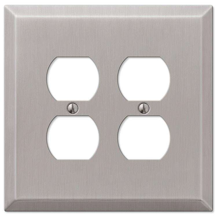 Oversized Brushed Nickel Steel 2 Duplex Outlet Wallplate