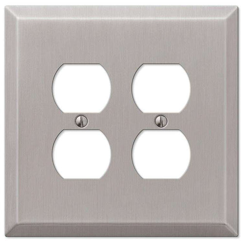 Oversized Brushed Nickel Steel 2 Duplex Outlet Wallplate - Wallplatesonline.com