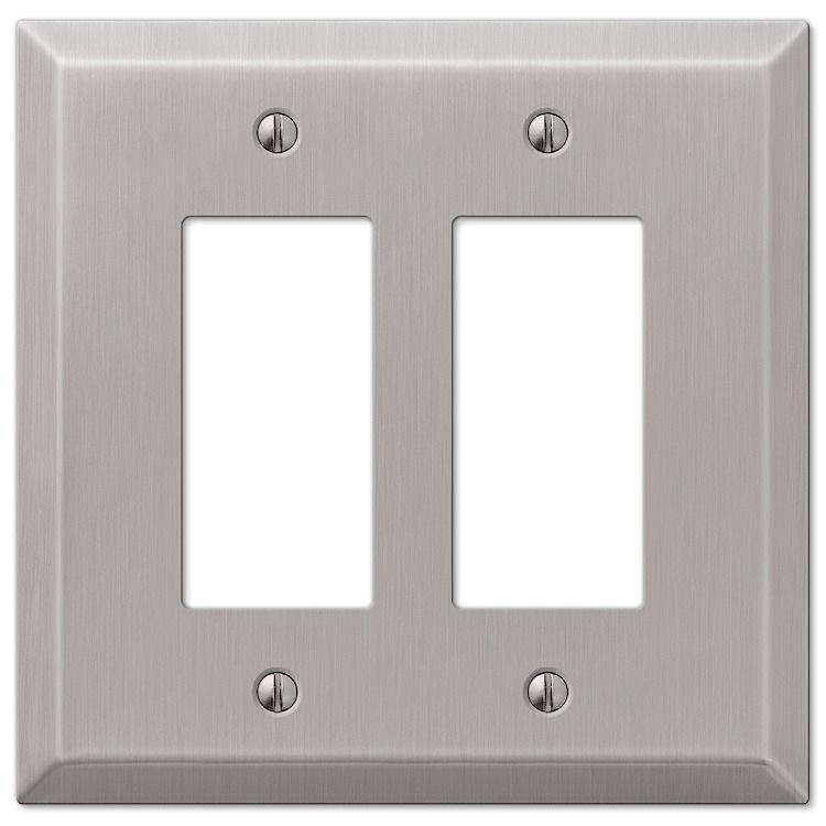 Oversized Brushed Nickel Steel Double Rocker Wallplate - Wallplatesonline.com