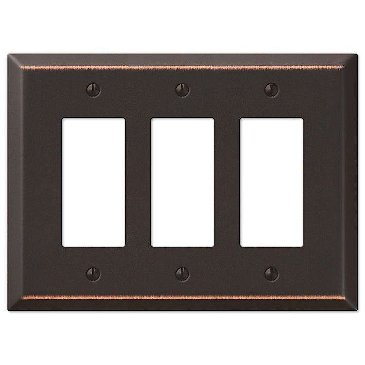 Oversized Aged Bronze Steel Triple Rocker Wallplate