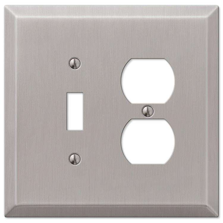 Oversized Brushed Nickel Steel Toggle / Duplex Outlet Wallplate