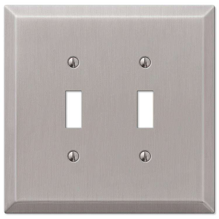 Oversized Brushed Nickel Steel Double Toggle Wallplate - Wallplatesonline.com