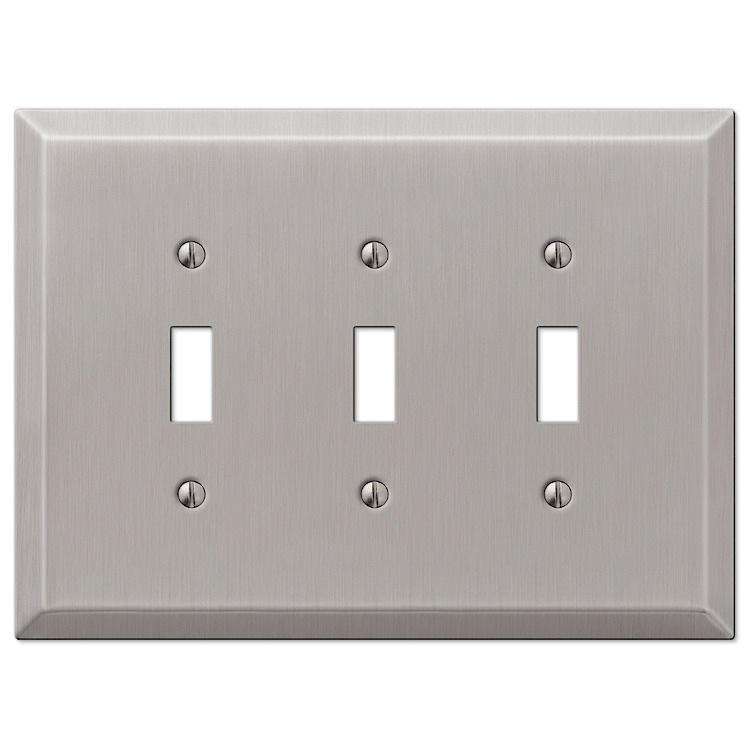 Oversized Brushed Nickel Steel Triple Toggle Wallplate