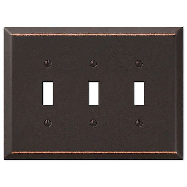 Oversized Aged Bronze Steel Triple Toggle Wallplate - Wallplatesonline.com
