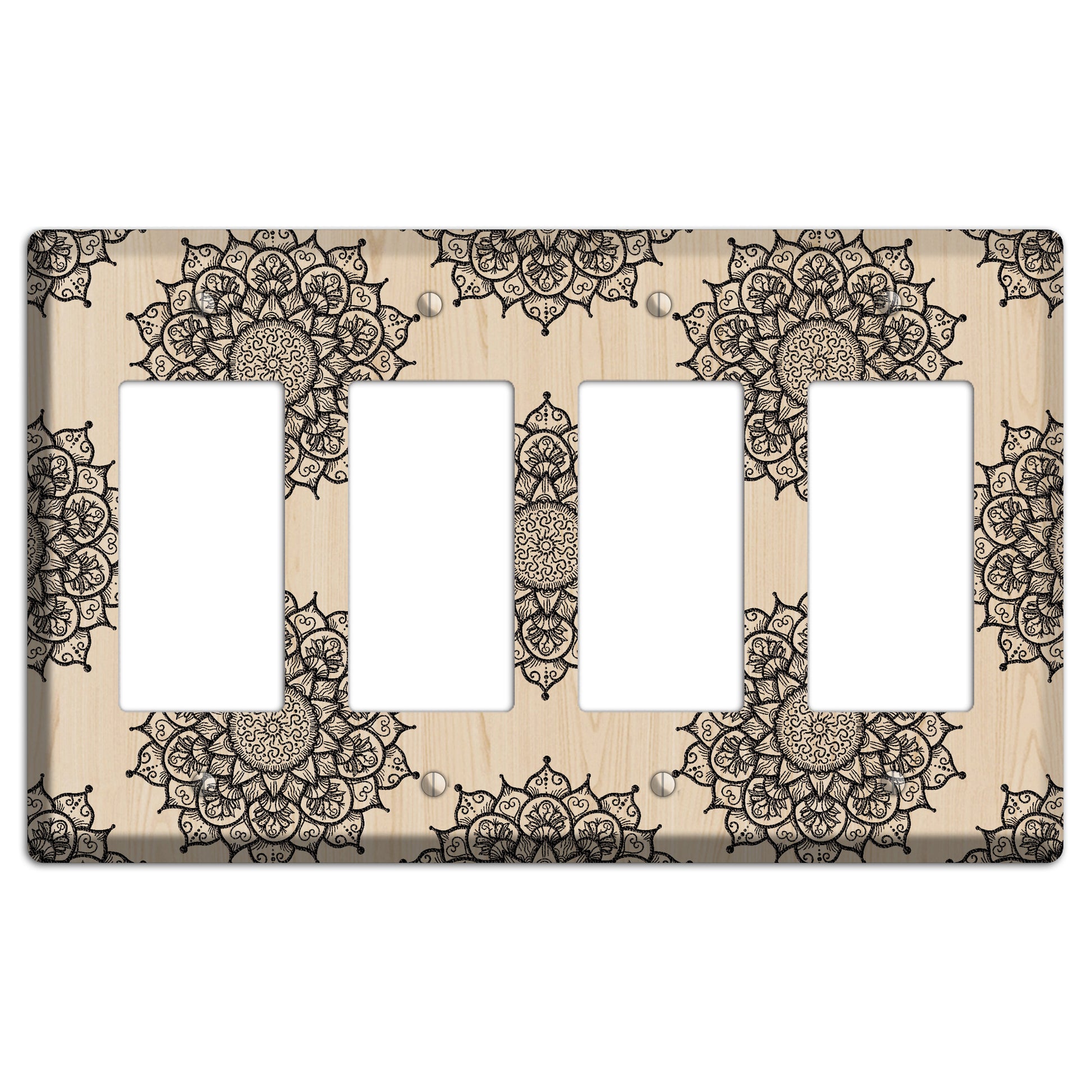 Mandala Black and White Style S Wood Lasered 4 Rocker Wallplate