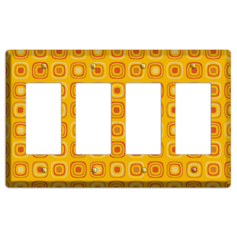 Multi Orange Red Retro Squares 4 Rocker Wallplate