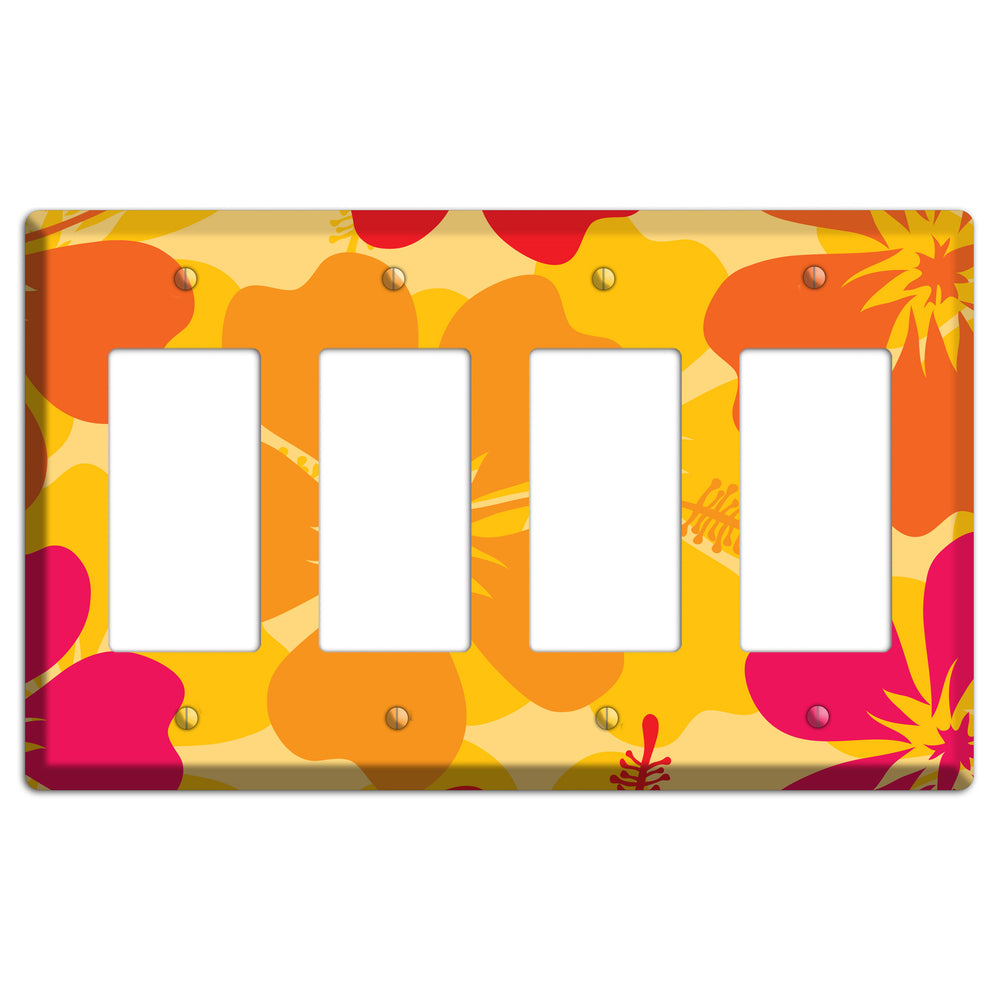 Orange Retro Flowers 2 4 Rocker Wallplate