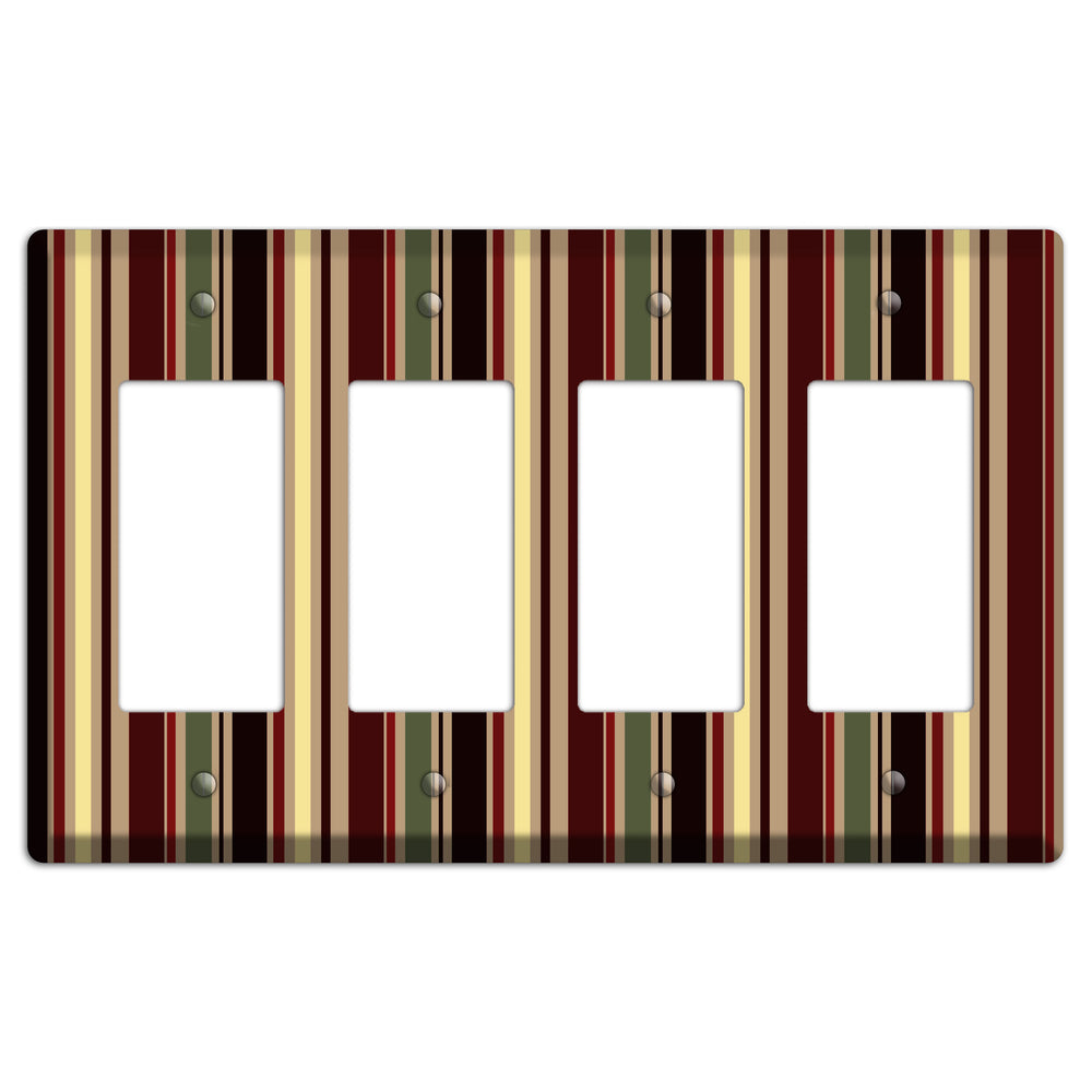 Multi olive and Burgundy Vertical Stripes 4 Rocker Wallplate