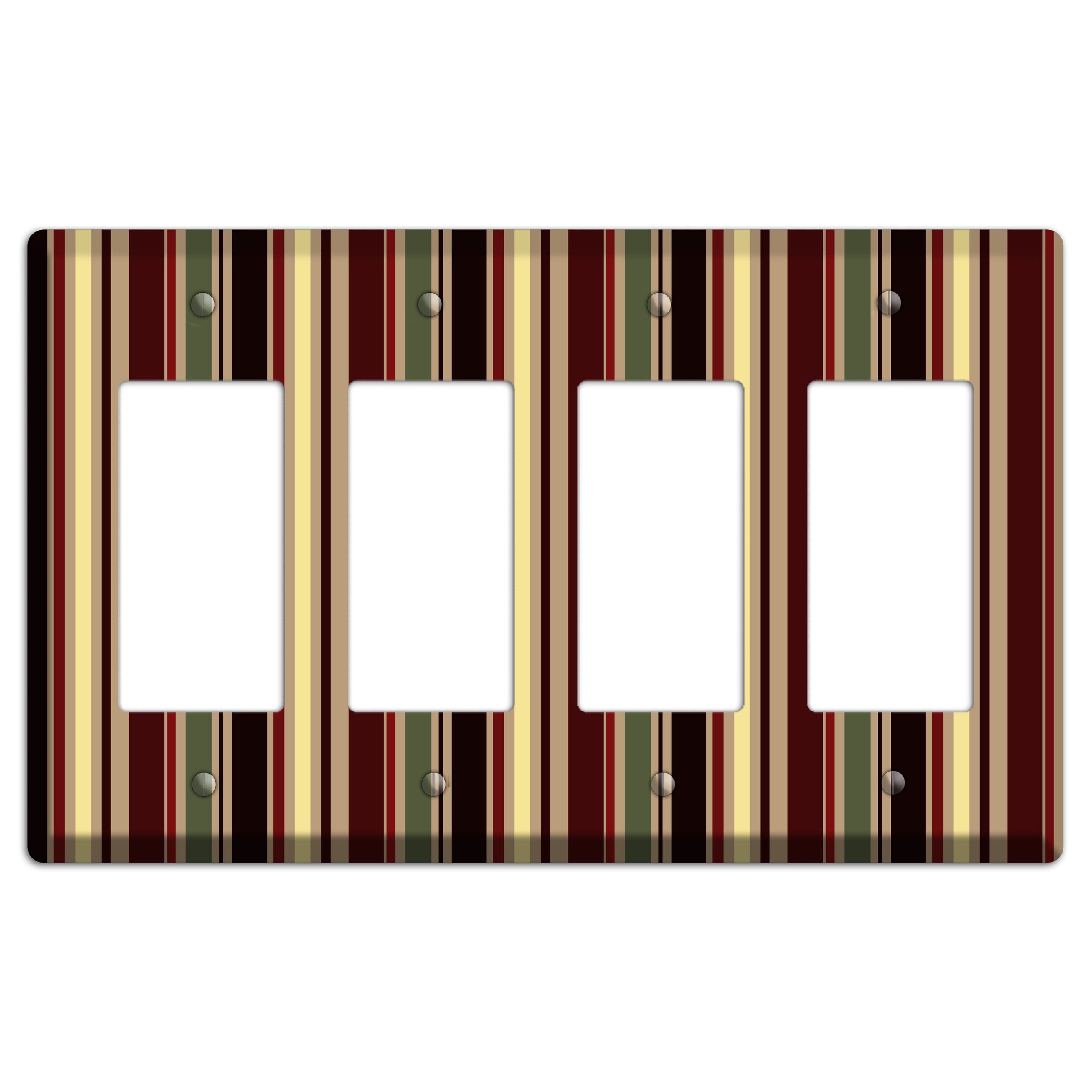 Multi olive and Burgundy Vertical Stripes 4 Rocker Wallplate