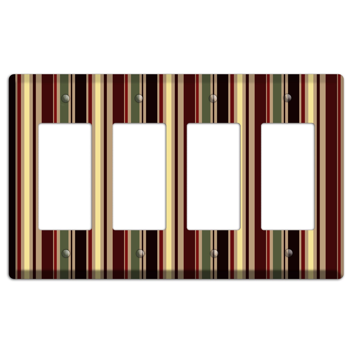 Multi olive and Burgundy Vertical Stripes 4 Rocker Wallplate