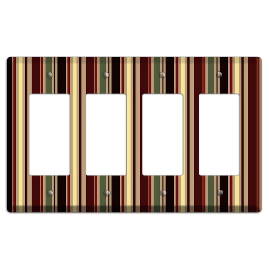 Multi olive and Burgundy Vertical Stripes 4 Rocker Wallplate