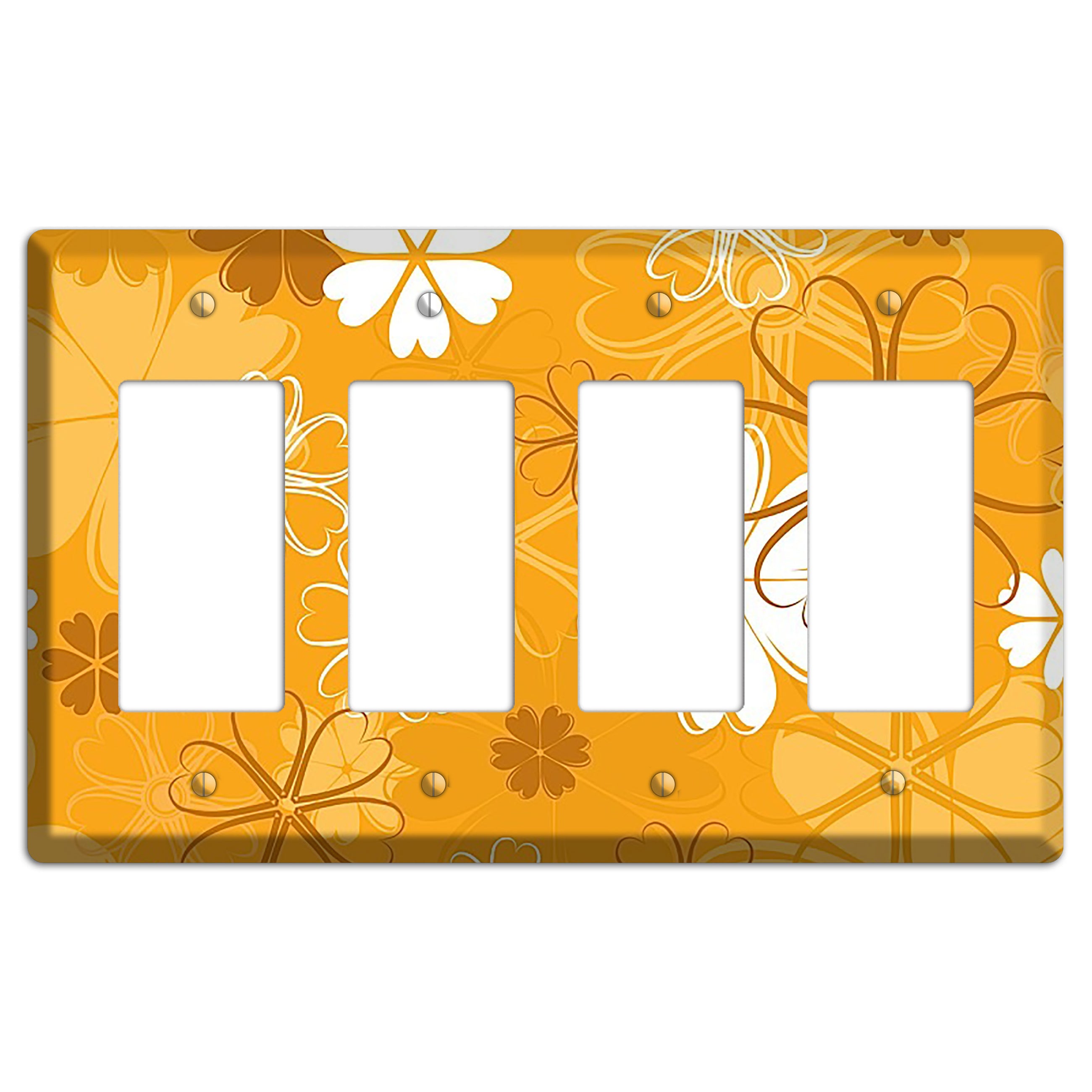 Orange Retro Flowers 4 Rocker Wallplate