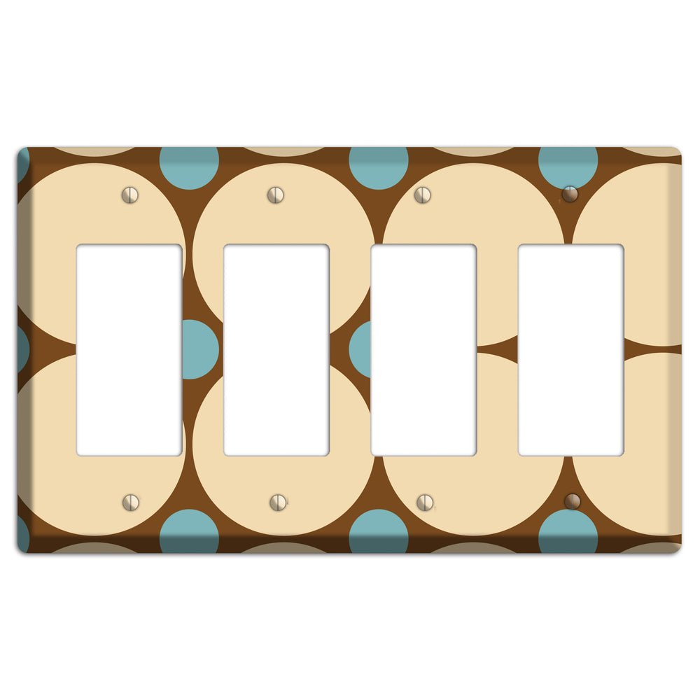 Brown with Beige and Dusty Blue Multi Tiled Large Dots 4 Rocker Wallplate