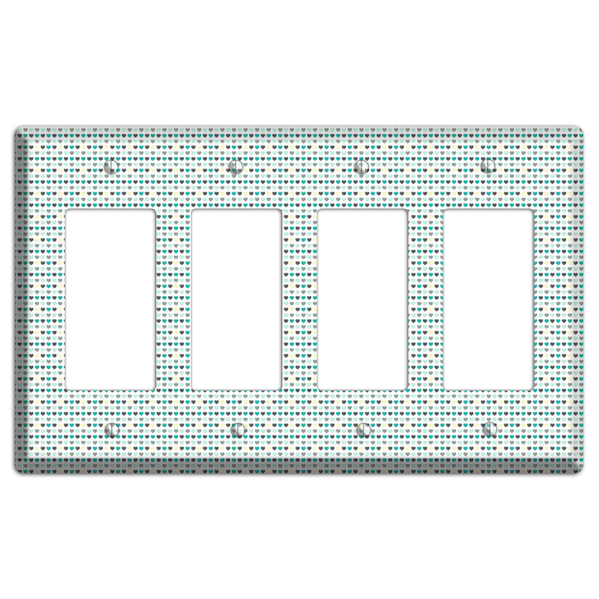 Multi Teal Grey Yellow Optical Hearts 4 Rocker Wallplate
