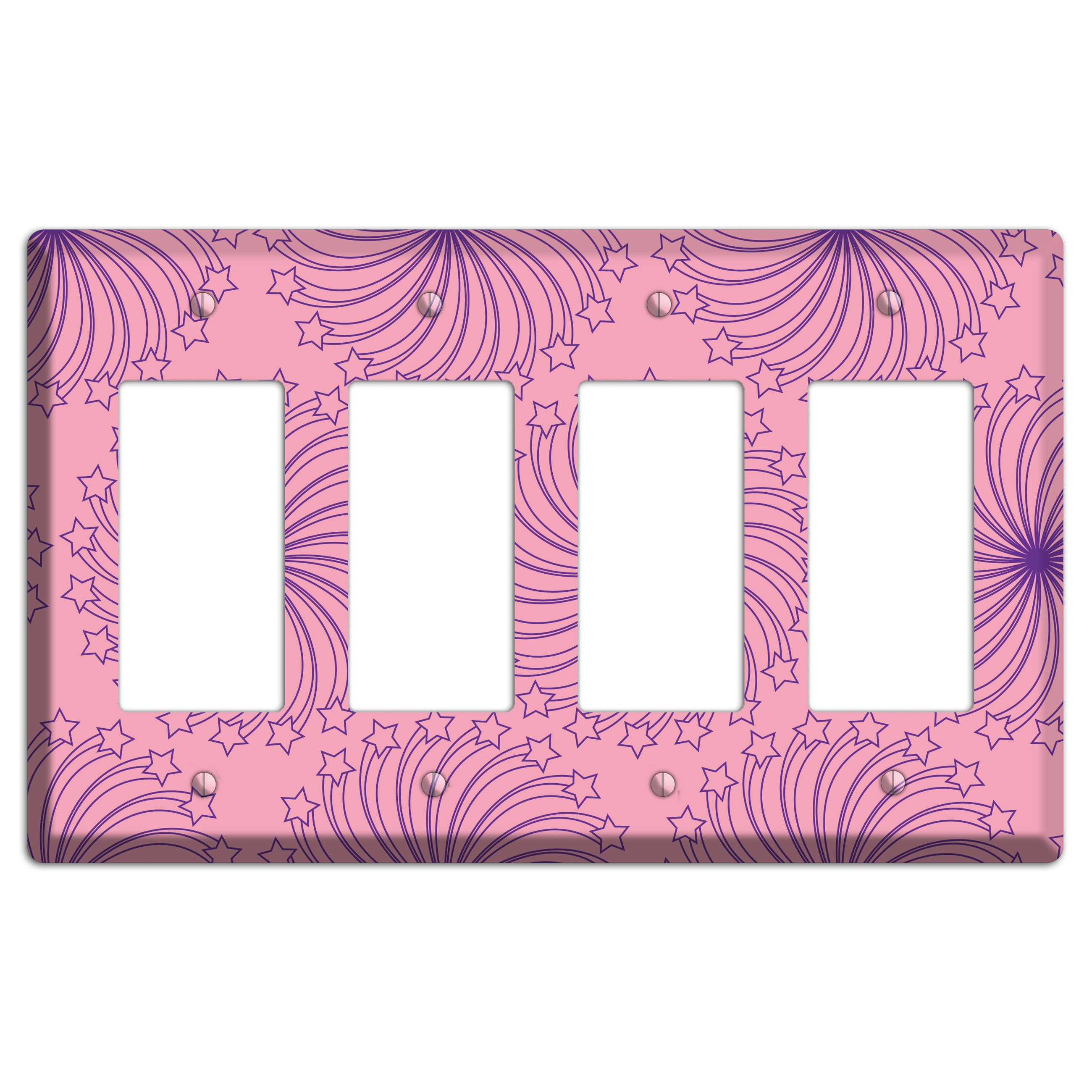 Pink with Purple Star Swirl 4 Rocker Wallplate